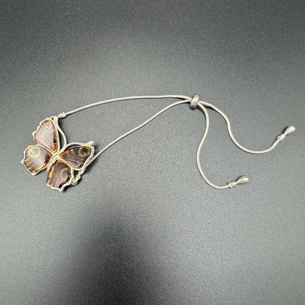 925 Sterling Silver and carved Baltic Amber Butterfly Bracelet